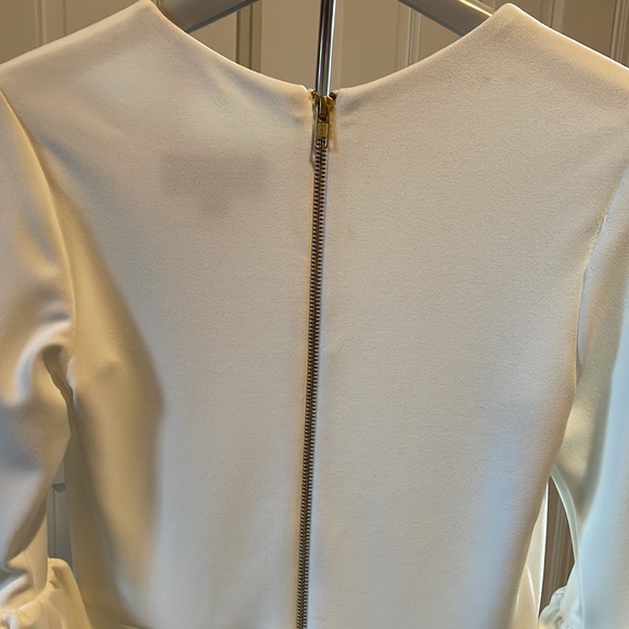 Betsy Adam cream dress with gold zipper detail at kick pleat - Picture 3 of 4